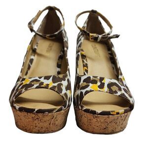 Colin Stuart Women's Multicolor Animal Print Peep Toe Wedge Heel Sandal Size 10B